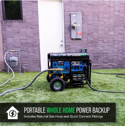 DuroMax XP13000HXT 13,000 Watt Electric Start Tri-Fuel Natural GasPropaneGas Powered Portable Generator w CO Alert